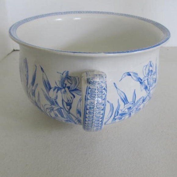 victorian Antique Blue Transferware Ironstone Chamber Pot T&R Boote Iris Pattern - Picture 3 of 7